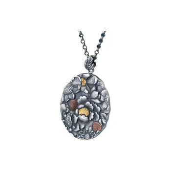 JINLUWANG Peaceful Joyful Age Peony Handmade Double Sided Misunderstood Elegant Classical Style Pendant Women's