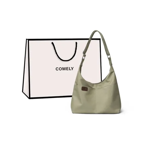 COMELY Fabric Handbag Shoulder Bag Medium Size Women's Green/Ecru
