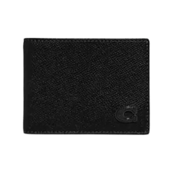 COACH Cross Grain Leather Wallet Mini Men's Black