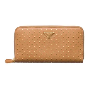 PRADA Stud Leather Wallet Large Size Women's Natural