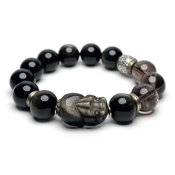 MOUNTAINS AND MANS Obsidian New Chinese Style Good Luck Beaded Bracelet Men's