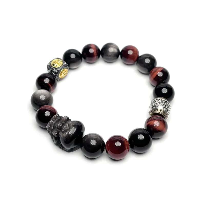 MOUNTAINS AND MANS Obsidian New Chinese Style Good Luck Beaded Bracelet Men's-4