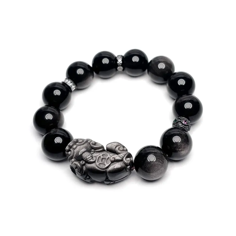 MOUNTAINS AND MANS Obsidian New Chinese Style Good Luck Beaded Bracelet Men's-4
