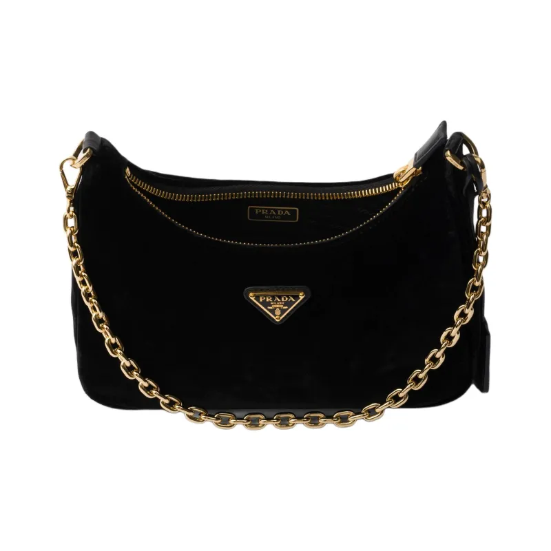 PRADA Velvet Handbag Shoulder Bag Mini Women's Black-3