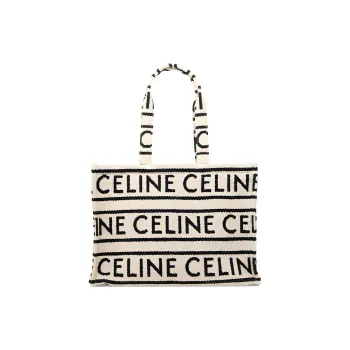 CELINE Cotton Tote Bag Shopping Bag Handbag Shoulder Bag Large Size Women's Light Brown