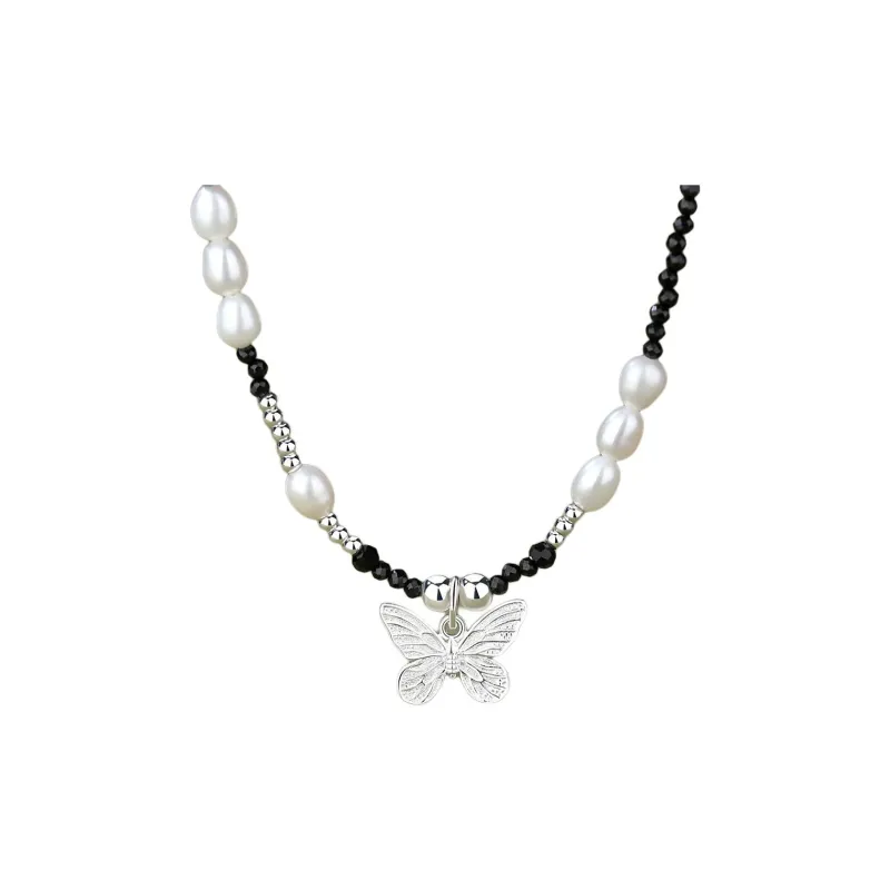 Happy Tide S925 Sterling Silver Necklaces Women's Silver+Black-0