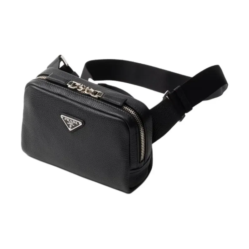 PRADA Leather Crossbody Bag Shoulder Bag Men's Black-1