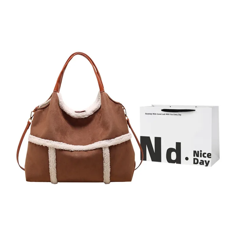 SWIMADE Suede Tote Crossbody One Shoulder Handbag Women's Black/Brown-5