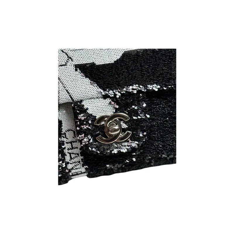 CHANEL Sequins Shoulder Bag, Crossbody Bag Women's Black-6