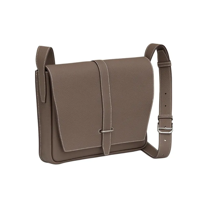 HERMES Steve Light Junior Togo Calfskin Messenger Bag Shoulder Bag Crossbody Bag Men's 18 Etoupe Elephant Gray-1