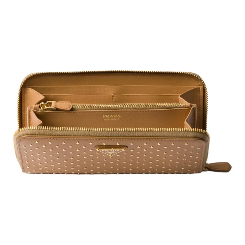 PRADA Stud Leather Wallet Large Size Women's Natural-3