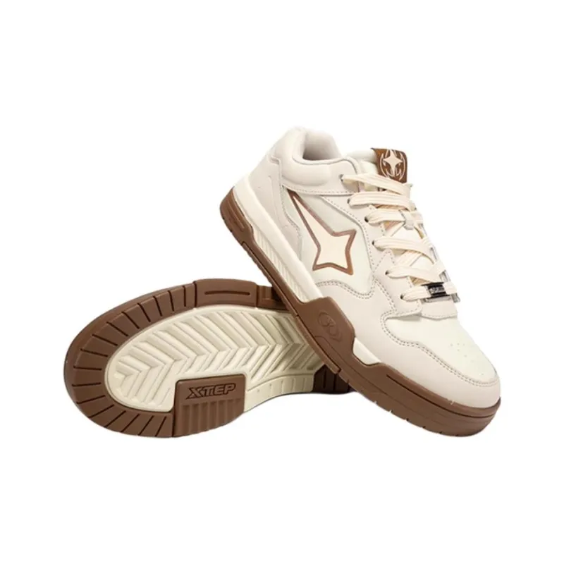 XTEP Anti Slip Wear Resistant Low Top Kids' Skateboarding Shoes Tea White Teenagers-4