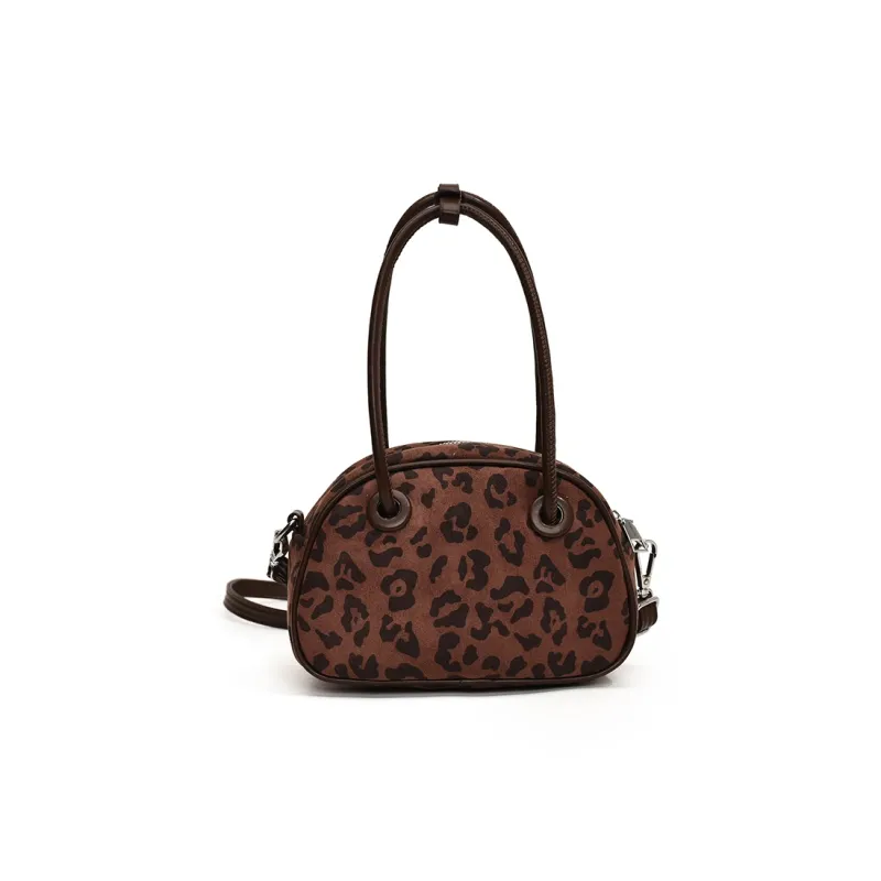 Morellybear PU Bowling Bag Crossbody Bag Regular Women's Black/Coffee/Khaki/Leopard Print Black/Leopard Print Brown-4
