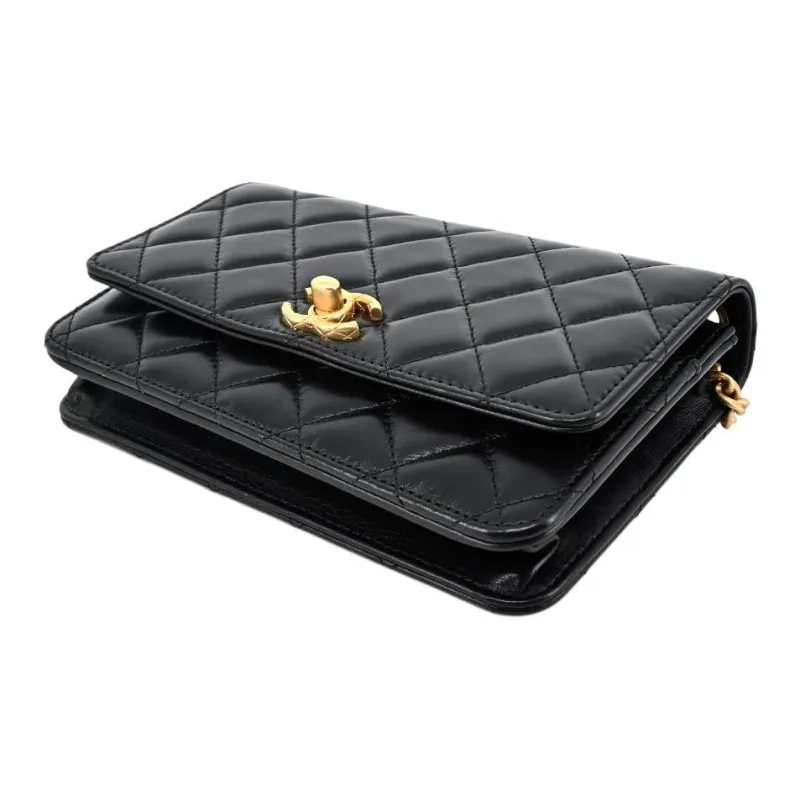 CHANEL Sheepskin Wealth Bag Wallet Shoulder Bag Crossbody Bag Regular Women's Black-3