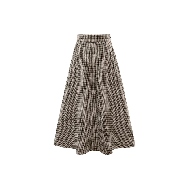 Cypress House Casual Long Skirt Women's Black Coffee Plaid-1