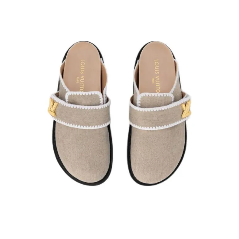 LOUIS VUITTON Cosy Comfort Closed Toe Slippers Women's Beige-3