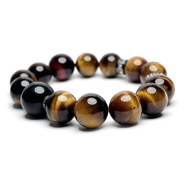 MOUNTAINS AND MANS Tiger's Eye Stone New Chinese Style Good Luck Beaded Bracelet Men's-3