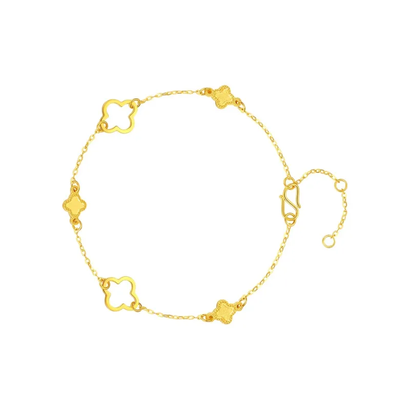 YASIFU Four-Leaf Clover Refreshing Versatile Solid Gold 999 Fixed Price Gold Bracelet Women's-0