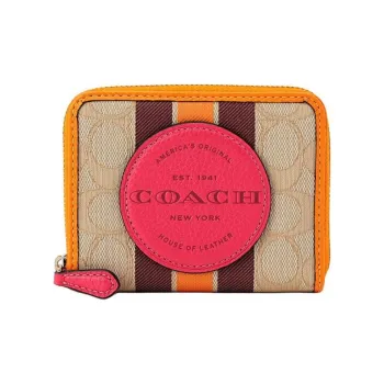 COACH Lonnie Canvas With Leather Wallet Small Size Women's Pink & Multicolor