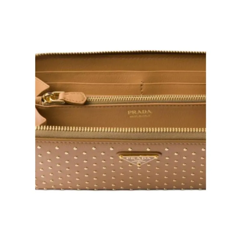PRADA Stud Leather Wallet Large Size Women's Natural-4