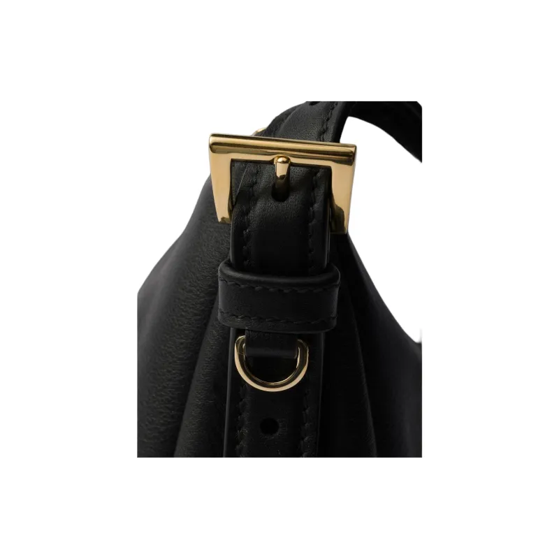 PRADA Leather Handbag Shoulder Bag Medium Size Women's Black-5
