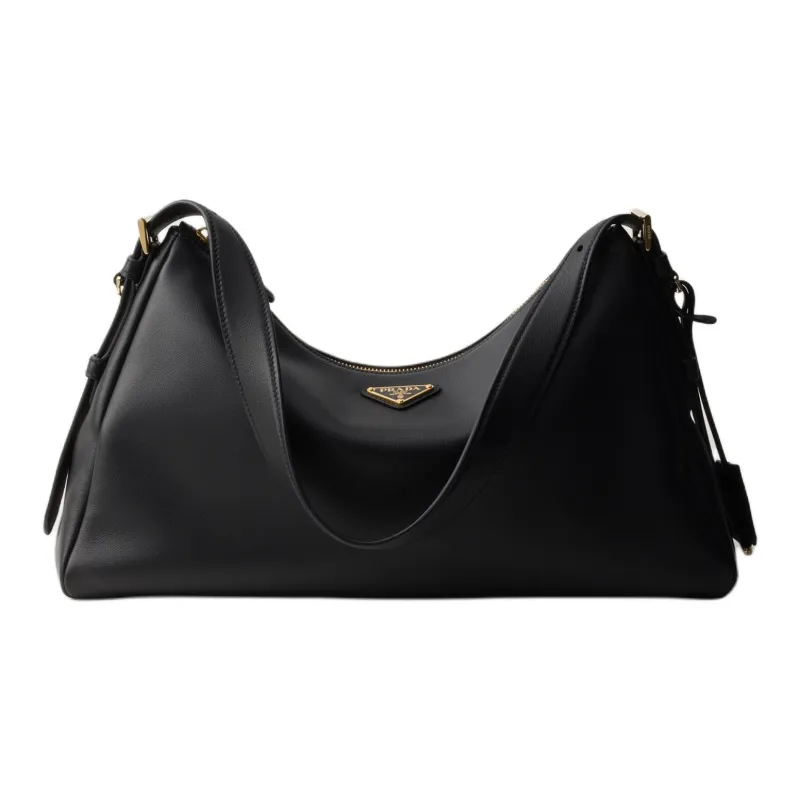 PRADA Leather Handbag Shoulder Bag Medium Size Women's Black-1