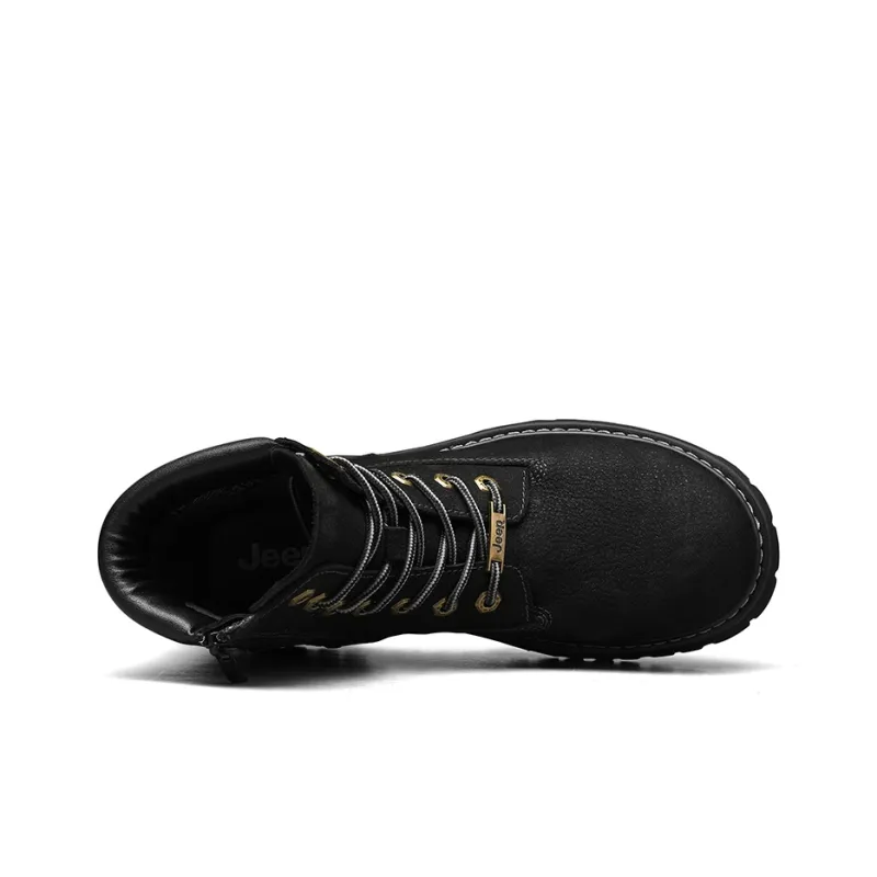 Jeep Vintage Classic Yellow Boots Short Mid-Calf Martin Boot Men's Black Warrior-12