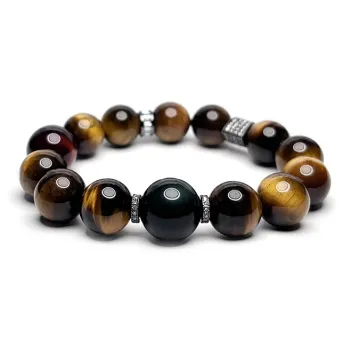 MOUNTAINS AND MANS Tiger's Eye Stone New Chinese Style Good Luck Beaded Bracelet Men's