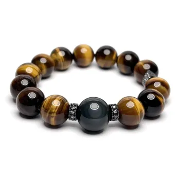 MOUNTAINS AND MANS Tiger's Eye Stone New Chinese Style Good Luck Beaded Bracelet Men's