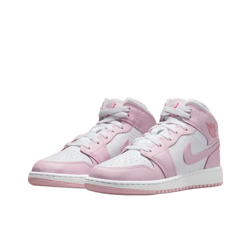 Jordan Air Jordan 1 Anti Slip Wear Resistant Mid Top Children's Basketball Shoes White Unisex-2