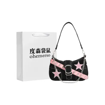 Dusen Kangaroo Canvas Minimalist Style Trendy Multicolor Small Shoulder Bag Women's White/Black/Blue