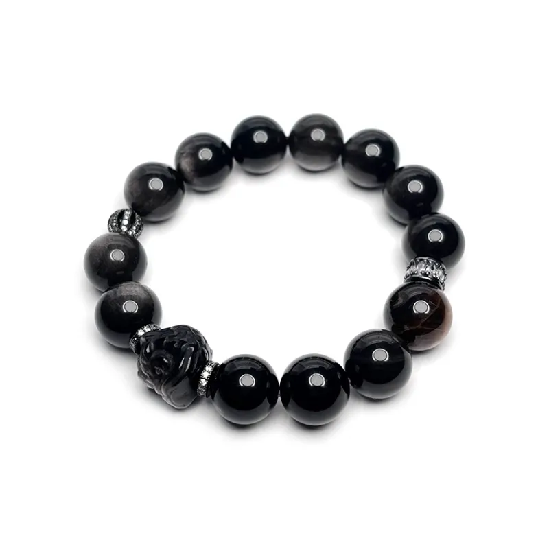 MOUNTAINS AND MANS Obsidian New Chinese Style Good Luck Beaded Bracelet Men's-4