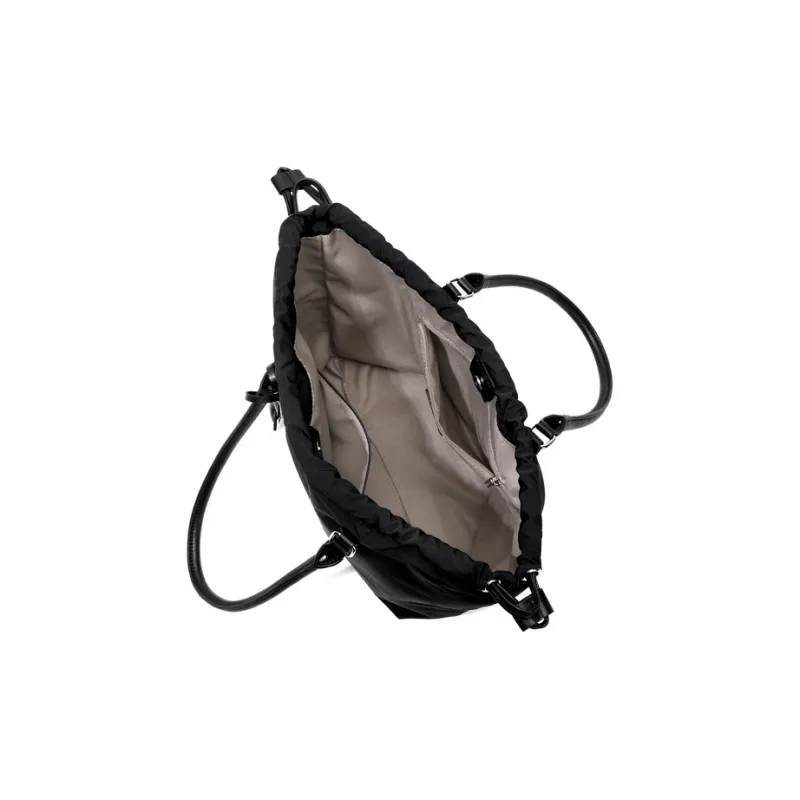 Simvay Clos Fabric With Synthetic Leather Tote Drawstring Bucket Bag Shoulder Bag Large Size Women's Black-4