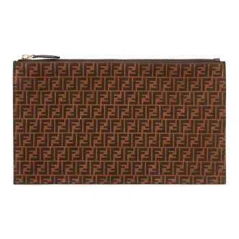 FENDI Leather Clutch Large Size Women's Brown