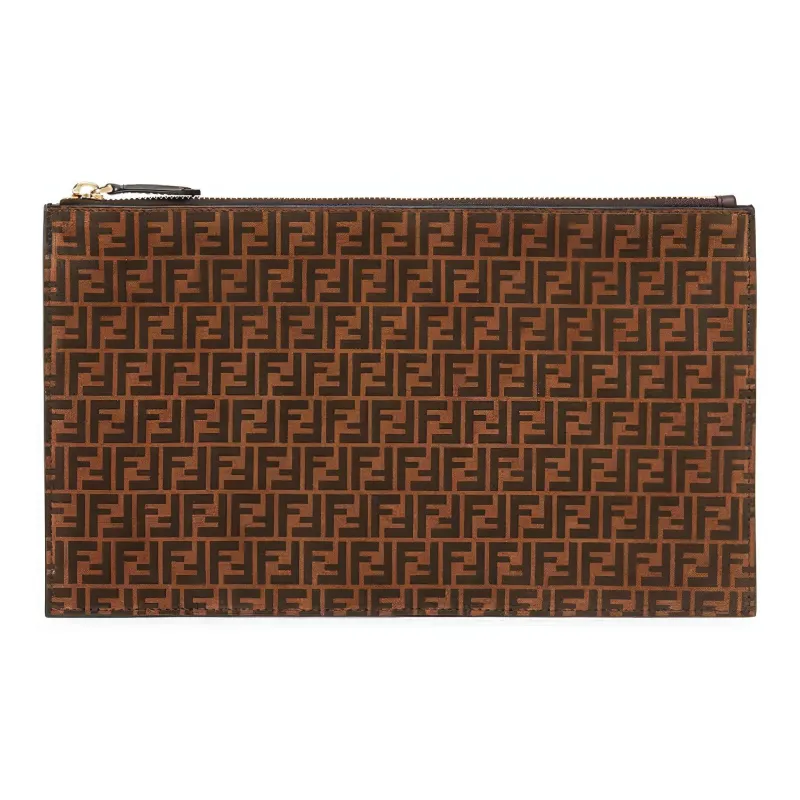 FENDI Leather Clutch Large Size Women's Brown-0