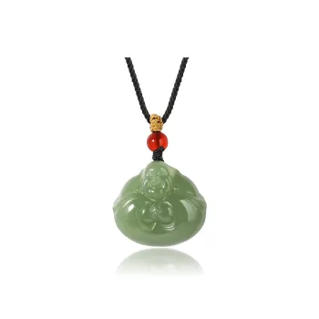 ZENGCAI Chinese Style Carved Jade Buddha Pendant Necklace Green Jade Unisex