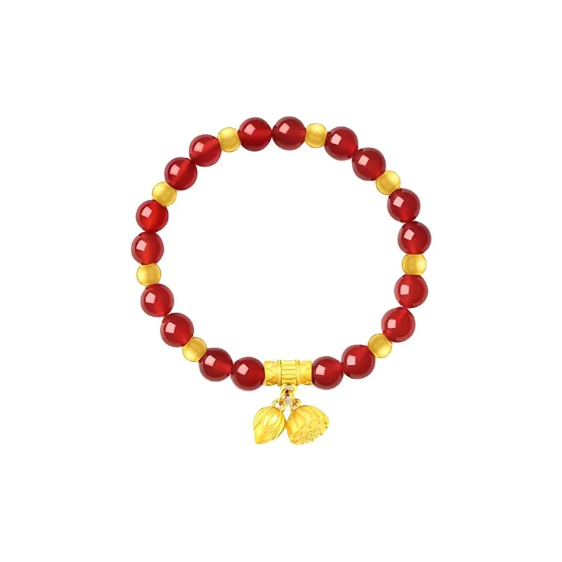 YORISTEINK New Chinese Style Good Luck Lotus Fortune Bead #Good Luck 999 Solid Gold Fixed Price Gold Bracelet Women's-2