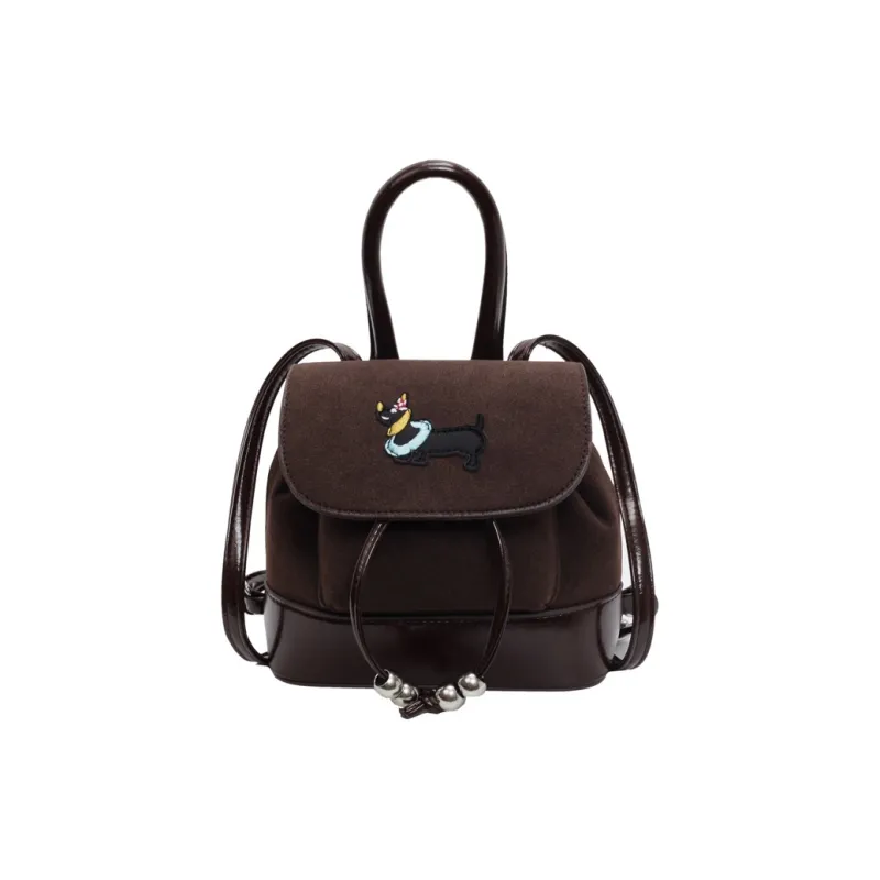 NOMK Suede Handbag Shoulder Bag Backpack Women's Black/Coffee/Brown-4