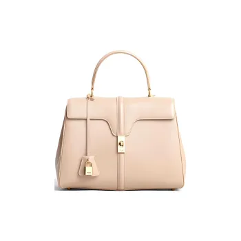 CELINE 16 Satin Cow Leather Portable Crossbody Bag, Shoulder Bag Medium Size Women's Nude