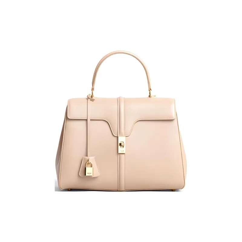 CELINE 16 Satin Cow Leather Portable Crossbody Bag, Shoulder Bag Medium Size Women's Nude-0