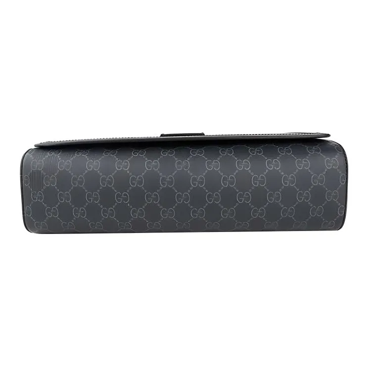 GUCCI GG Canvas With Leather Flap Messenger Bag Shoulder Bag Crossbody Bag Men's Black Gray Color-3