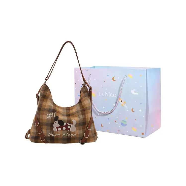 GOX Canvas Bag Underarm Backpack Crossbody Bag, Shoulder Bag Women's Blue/Brown-6
