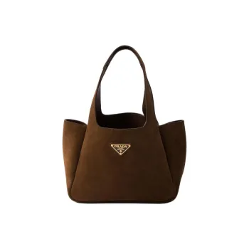 PRADA Suede Handbag Mini Women's Dark Brown