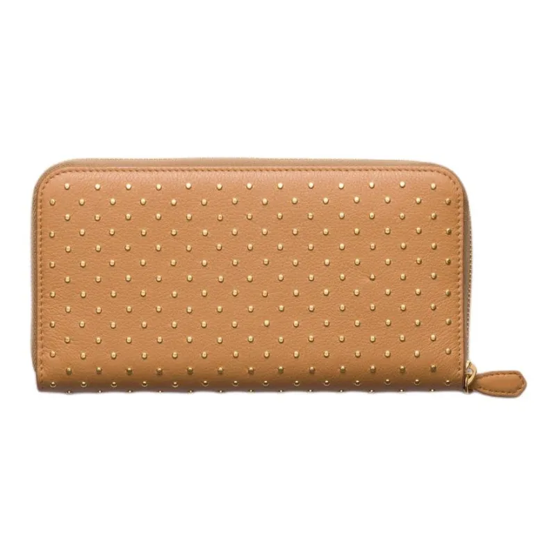 PRADA Stud Leather Wallet Large Size Women's Natural-2