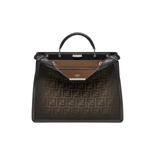 FENDI Peekaboo ISeeU Eclissi Jacquard Fabric Shoulder Bag Crossbody Bag Handbag Medium Size Women's Brown