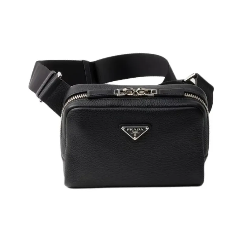 PRADA Leather Crossbody Bag Shoulder Bag Men's Black-0