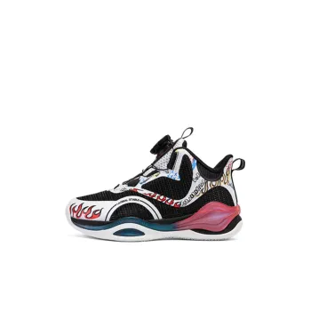 XTEP Anti Slip Wear Resistant Mid Top Children's Basketball Shoes Black White Children Aged 3 7 Years Old