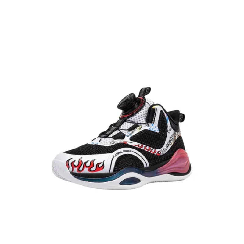 XTEP Anti Slip Wear Resistant Mid Top Children's Basketball Shoes Black White Children Aged 3 7 Years Old-2