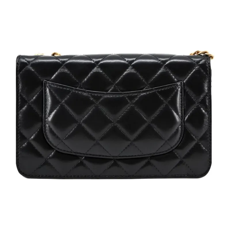 CHANEL Sheepskin Wealth Bag Wallet Shoulder Bag Crossbody Bag Regular Women's Black-2