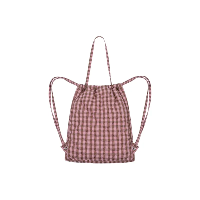 MostwantedLab Cotton Backpack Unisex Pink Brown Plaid/Yellow Brown Plaid-1